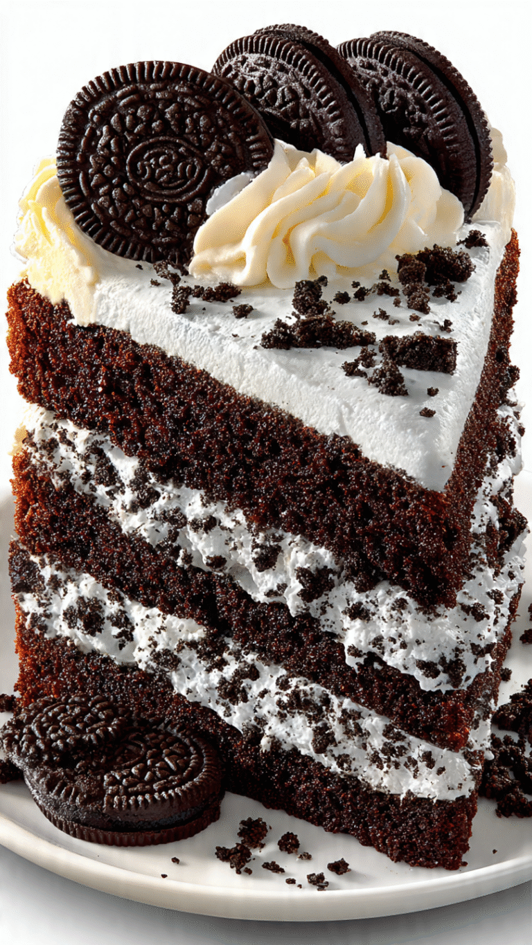 Plated dirt cake slice showing visible chocolate cake layers, pudding filling, crushed Oreo dirt coating with gummy worms, whipped cream dollop, and fresh berry garnish on white dessert plate
