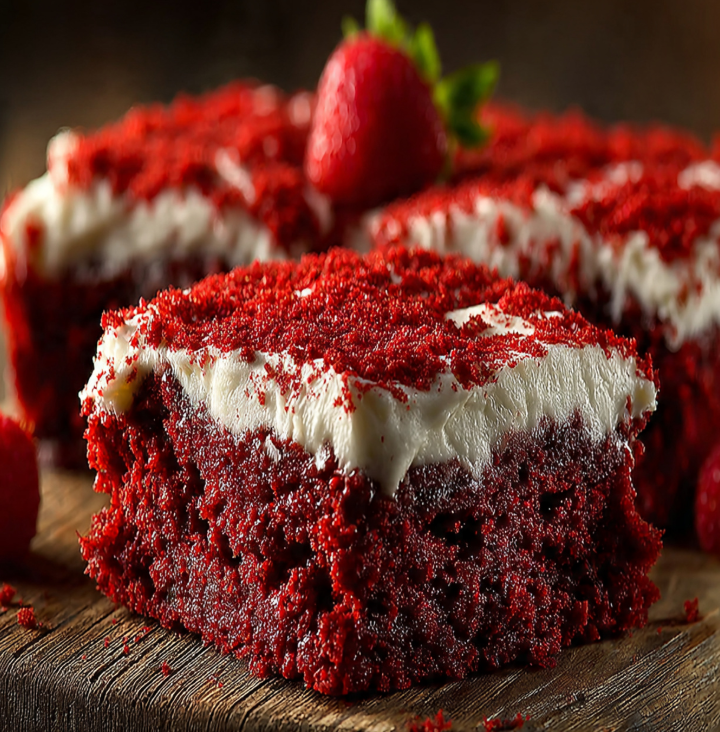 Frosted Red Velvet Brownies Sliced Closeup